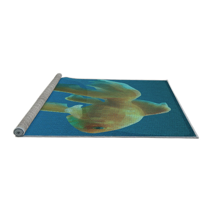 Sideview of Machine Washable Transitional Blue Rug, wshpat1241lblu