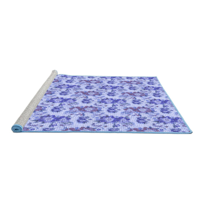 Sideview of Machine Washable Transitional Blue Rug, wshpat1247blu