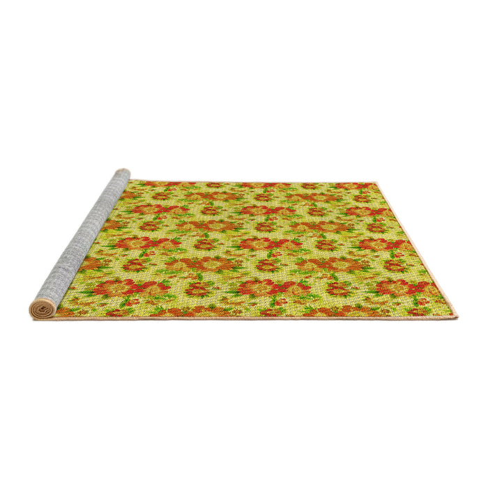 Sideview of Machine Washable Transitional Yellow Rug, wshpat1247yw