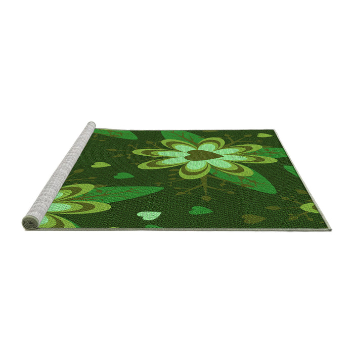 Sideview of Machine Washable Transitional Dark Forest Green Rug, wshpat1254grn