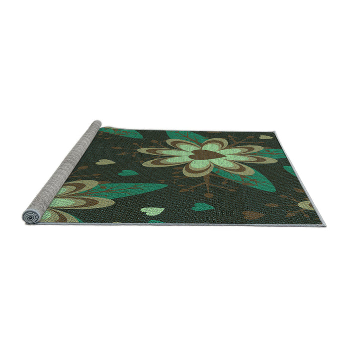 Sideview of Machine Washable Transitional Dark Forest Green Rug, wshpat1254lblu