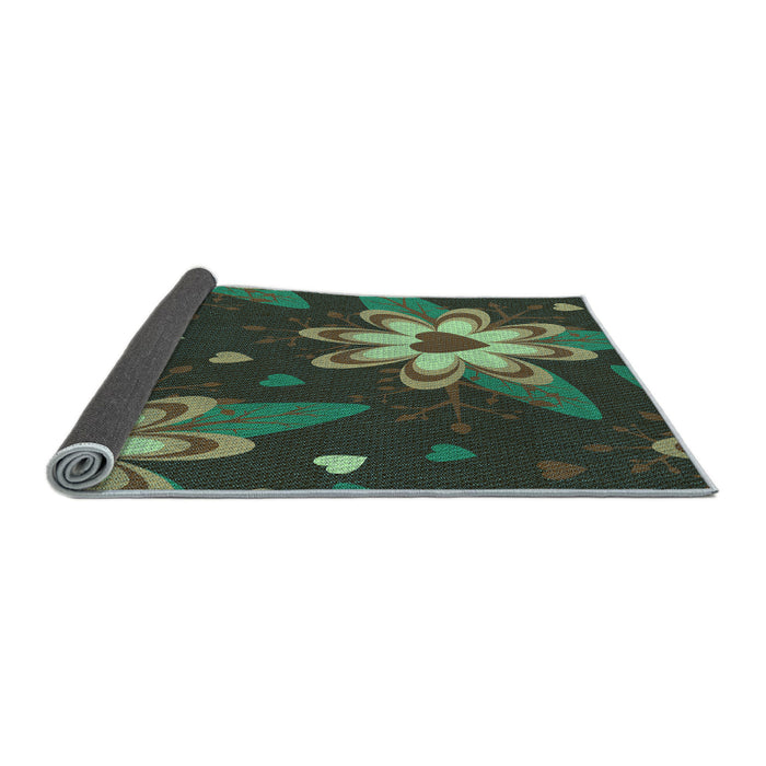 Thickness of Patterned Dark Forest Green Rug, pat1254lblu