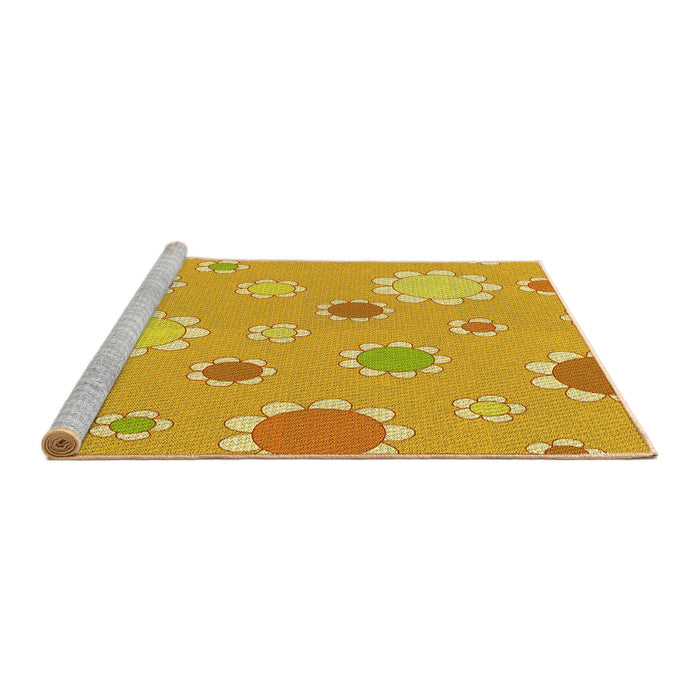 Sideview of Machine Washable Transitional Bright Gold Yellow Rug, wshpat1256yw