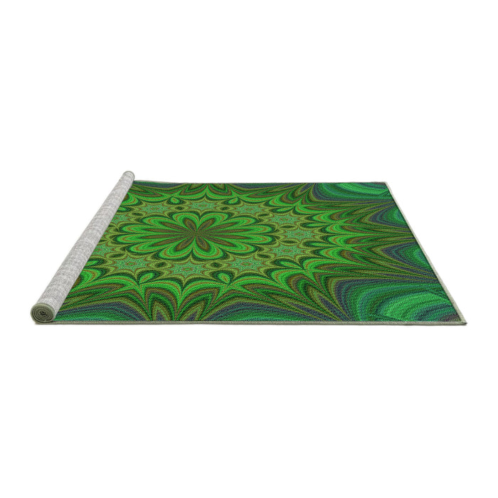 Sideview of Machine Washable Transitional Lime Green Rug, wshpat1257grn
