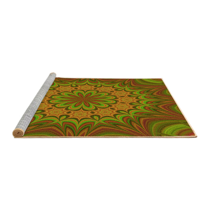 Sideview of Machine Washable Transitional Dark Yellow Green Rug, wshpat1257yw