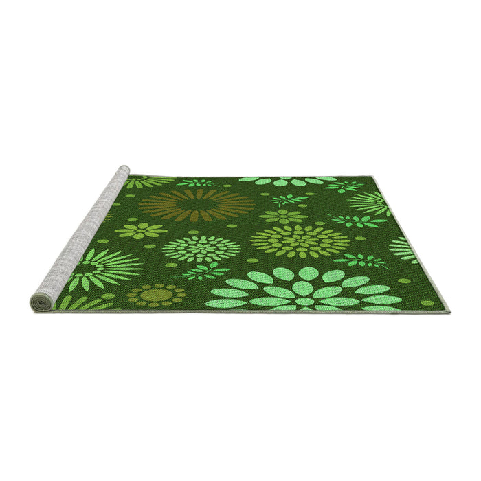 Sideview of Machine Washable Transitional Dark Forest Green Rug, wshpat1259grn