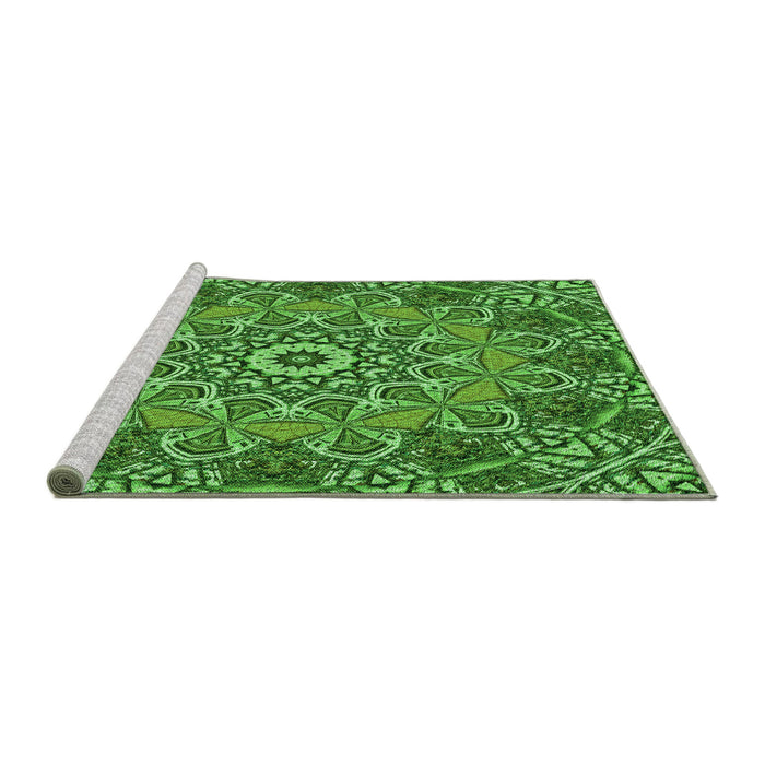 Sideview of Machine Washable Transitional Deep Emerald Green Rug, wshpat126grn