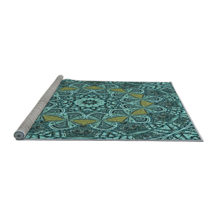 Sideview of Machine Washable Transitional Medium Turquoise Green Rug, wshpat126lblu