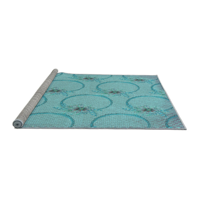 Sideview of Machine Washable Transitional Macaw Blue Green Rug, wshpat1263lblu