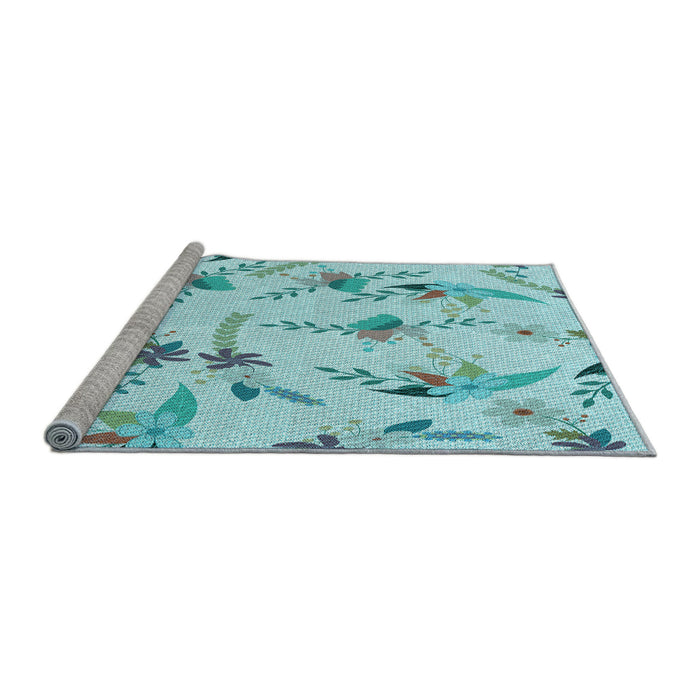 Sideview of Machine Washable Transitional Electric Blue Rug, wshpat1264lblu