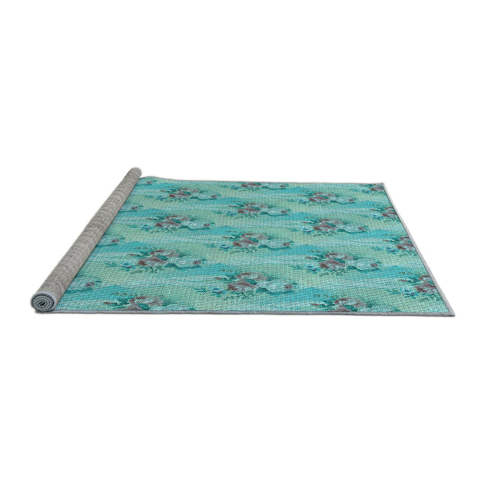 Sideview of Machine Washable Transitional Macaw Blue Green Rug, wshpat1267lblu