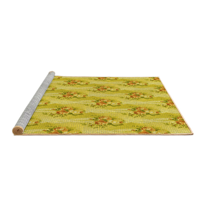 Sideview of Machine Washable Transitional Yellow Rug, wshpat1267yw