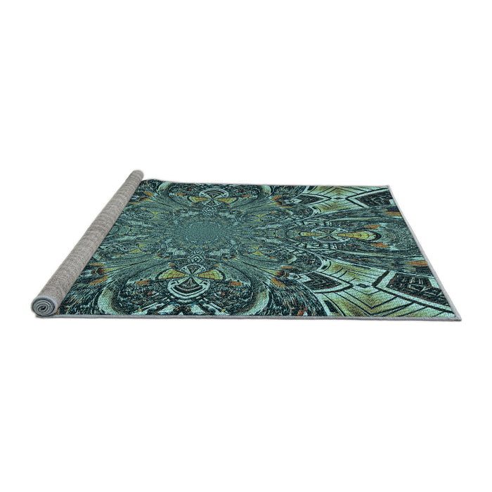Sideview of Machine Washable Transitional Dark Slate Grey Green Rug, wshpat127lblu