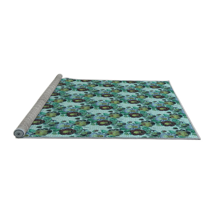 Sideview of Machine Washable Transitional Medium Turquoise Green Rug, wshpat1276lblu