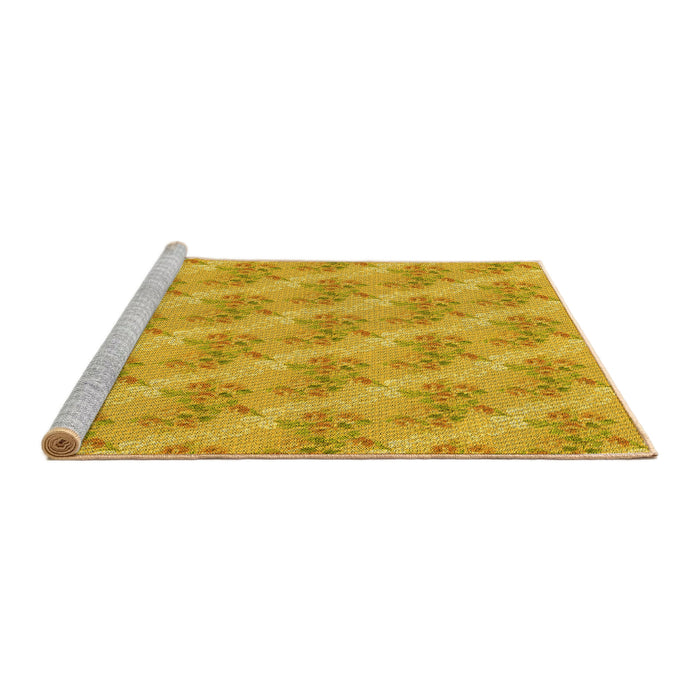 Sideview of Machine Washable Transitional Deep Yellow Rug, wshpat1279yw