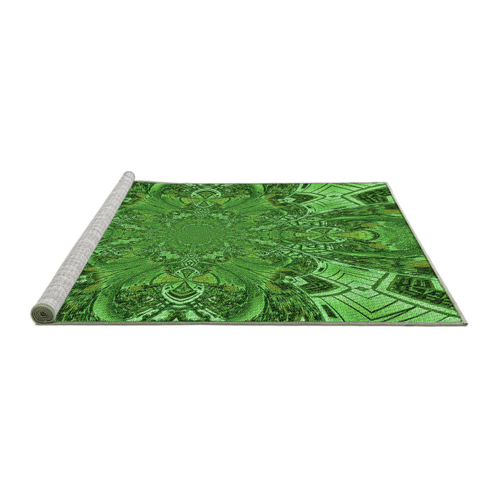 Sideview of Machine Washable Transitional Green Rug, wshpat128grn