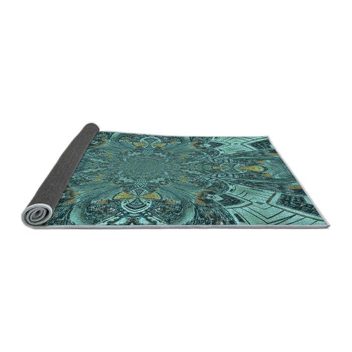 Thickness of Patterned Medium Turquoise Green Rug, pat128lblu