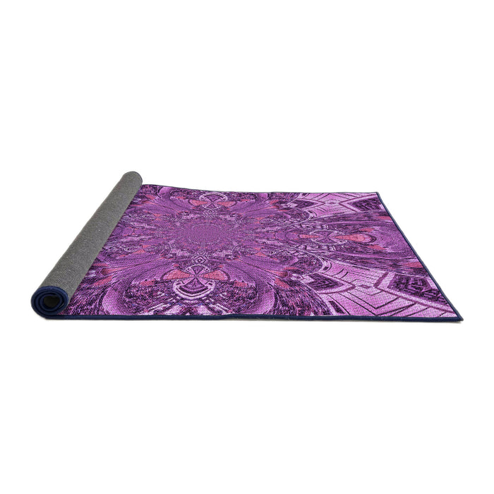 Thickness of Patterned Dark Magenta Purple Rug, pat128pur