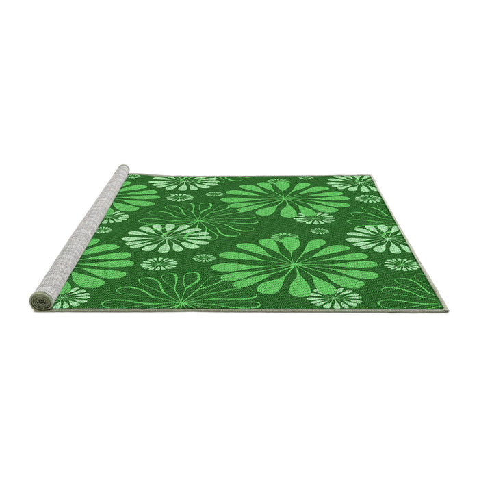 Sideview of Machine Washable Transitional Green Rug, wshpat1285grn