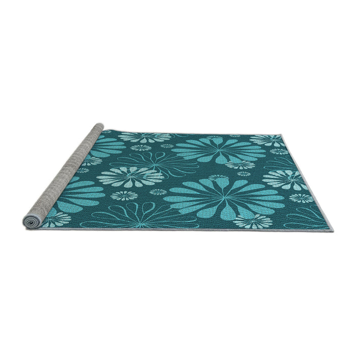 Sideview of Machine Washable Transitional Teal Green Rug, wshpat1285lblu