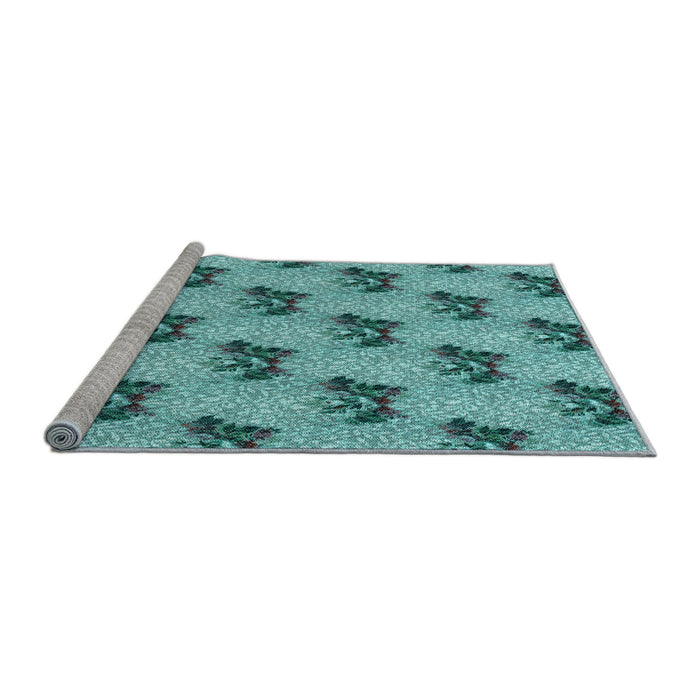 Sideview of Machine Washable Transitional Aquamarine Stone Green Rug, wshpat1287lblu