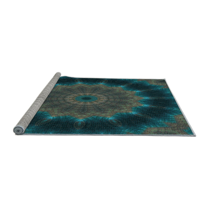 Sideview of Machine Washable Transitional Aquamarine Stone Green Rug, wshpat129lblu