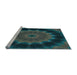 Sideview of Machine Washable Transitional Aquamarine Stone Green Rug, wshpat129lblu