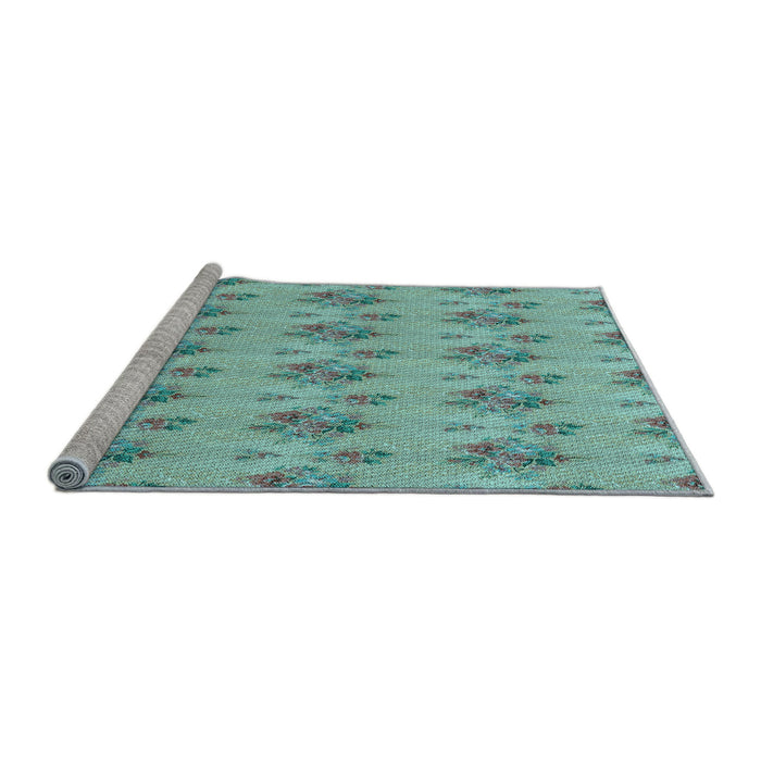 Sideview of Machine Washable Transitional Green Rug, wshpat1291lblu