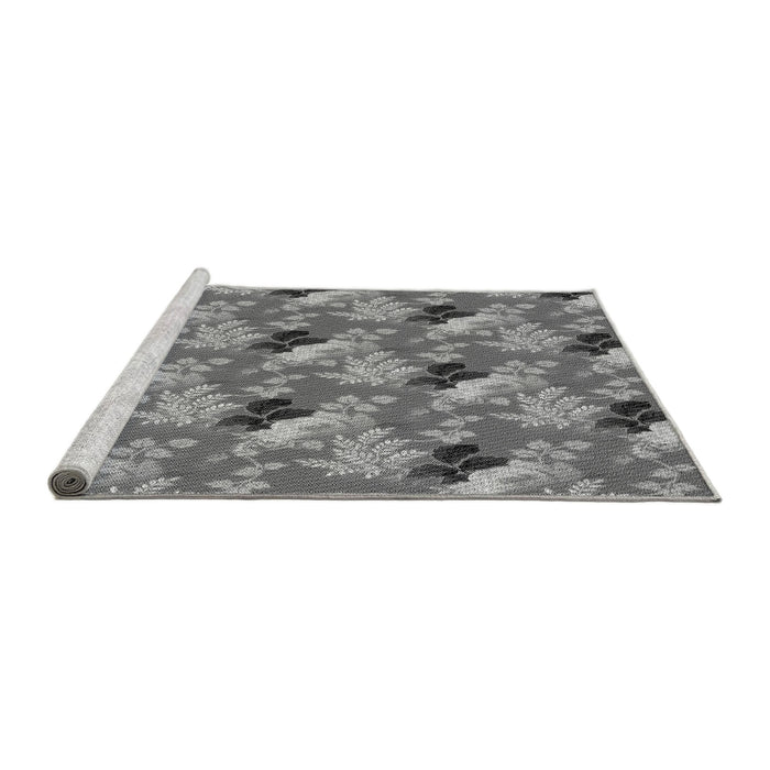 Sideview of Machine Washable Transitional Grey Gray Rug, wshpat1293gry