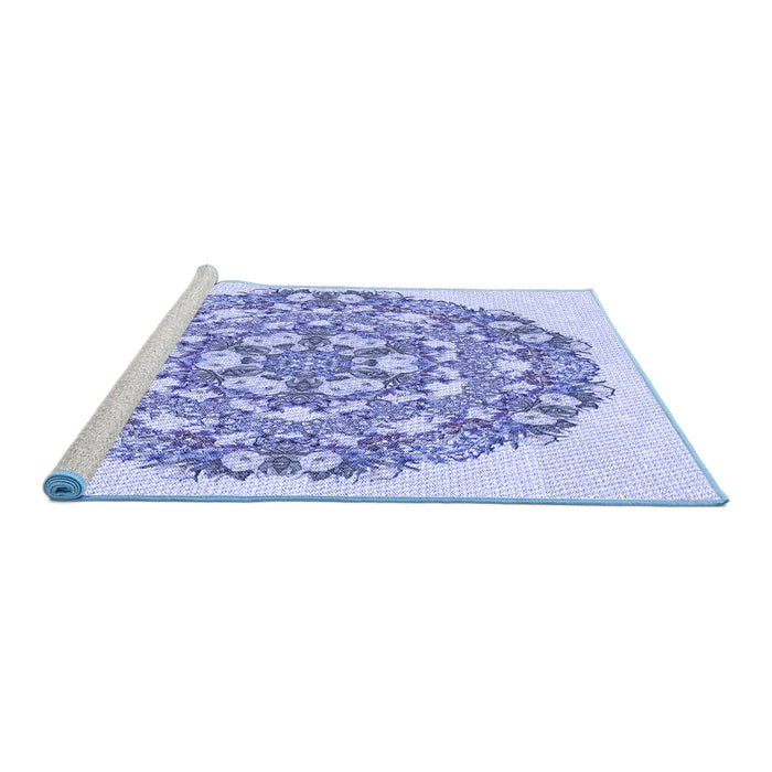 Sideview of Machine Washable Transitional Blue Rug, wshpat1294blu