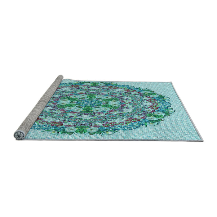 Sideview of Machine Washable Transitional Blue Rug, wshpat1294lblu