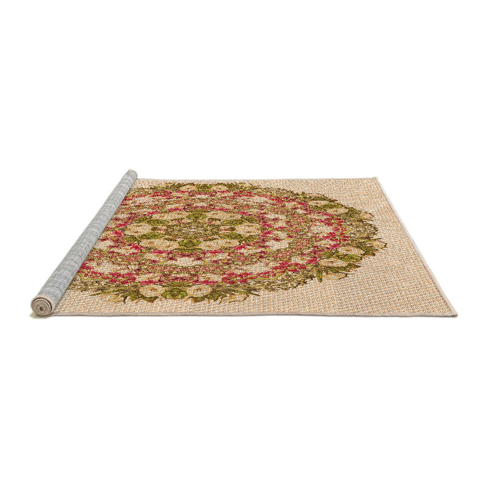 Sideview of Machine Washable Transitional Khaki Gold Rug, wshpat1294org