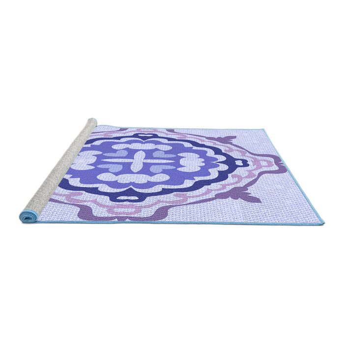 Sideview of Machine Washable Transitional Blue Rug, wshpat1295blu