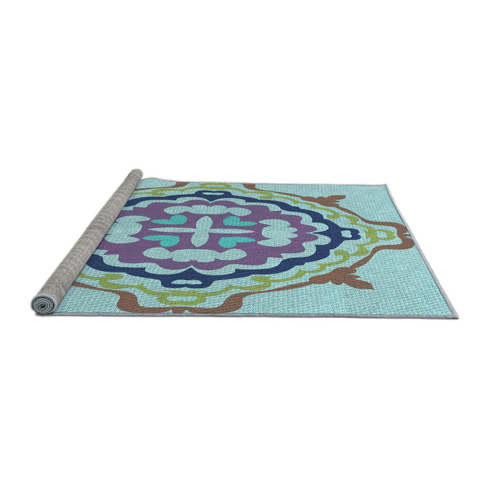 Sideview of Machine Washable Transitional Light Aquamarine Green Rug, wshpat1295lblu