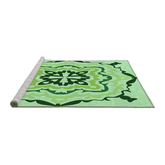 Sideview of Machine Washable Transitional Green Rug, wshpat1296grn