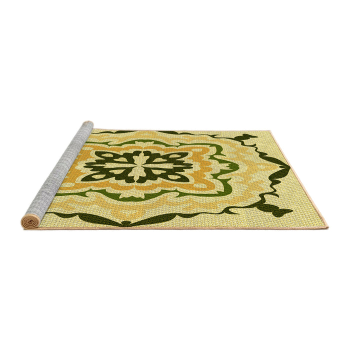 Sideview of Machine Washable Transitional Dark Yellow Green Rug, wshpat1296yw
