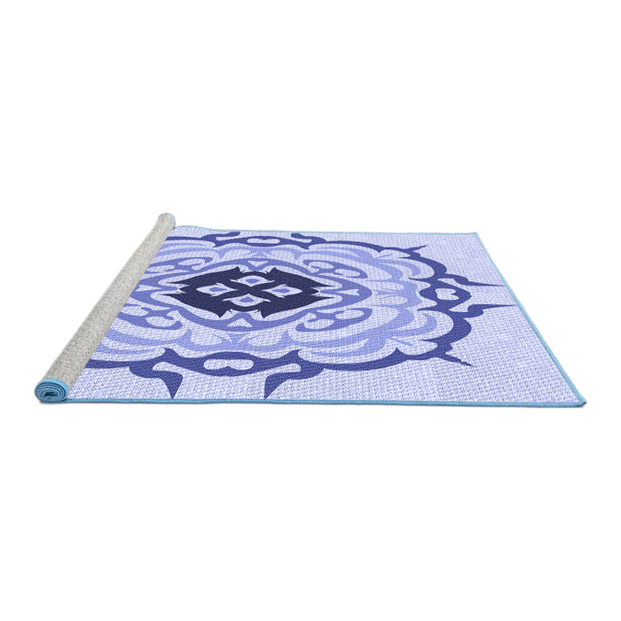 Sideview of Machine Washable Transitional Blue Rug, wshpat1297blu
