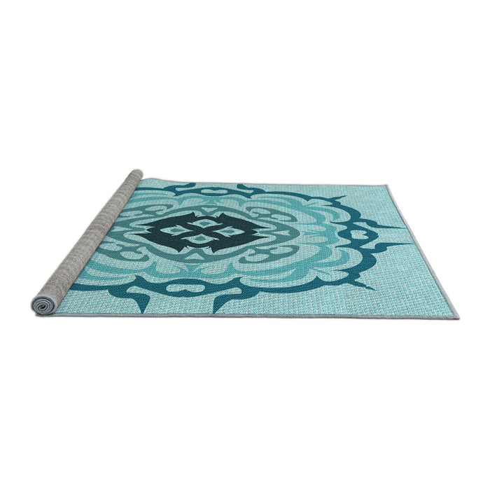 Sideview of Machine Washable Transitional Electric Blue Rug, wshpat1297lblu