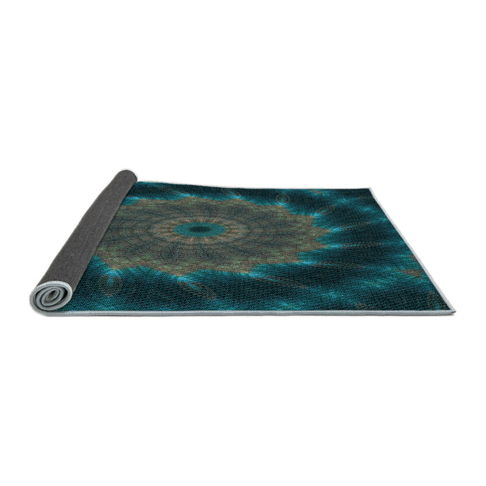 Thickness of Patterned Deep Teal Green Rug, pat130lblu