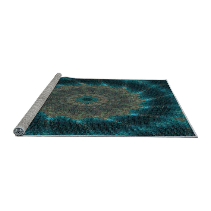 Sideview of Machine Washable Transitional Deep Teal Green Rug, wshpat130lblu