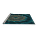 Sideview of Machine Washable Transitional Deep Teal Green Rug, wshpat130lblu