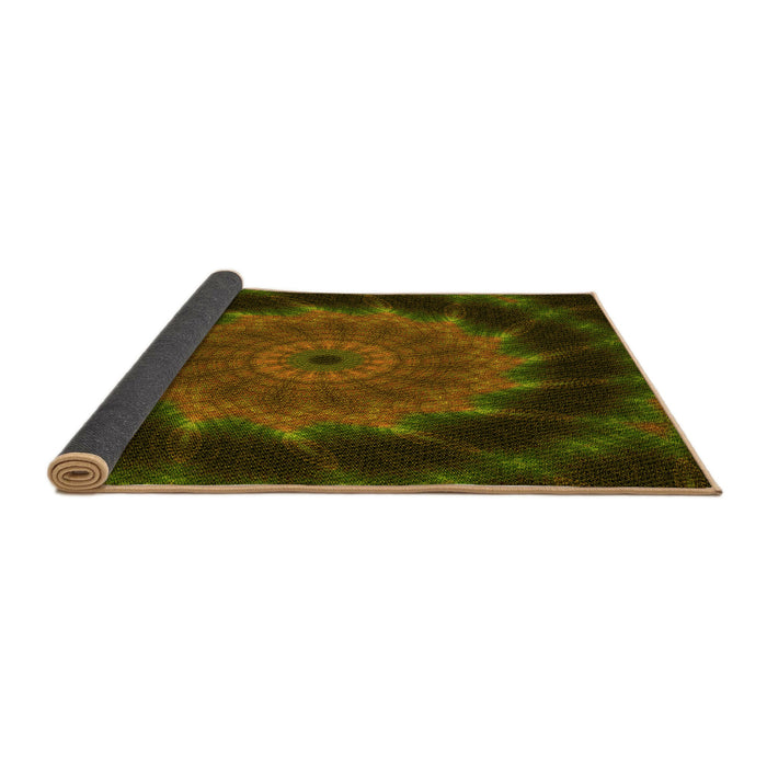 Thickness of Patterned Dark Yellow Green Rug, pat130yw