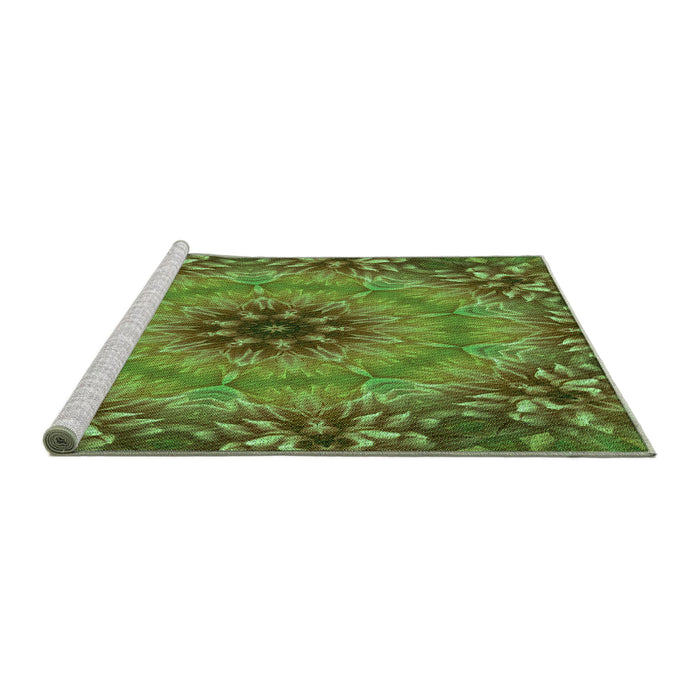Sideview of Machine Washable Transitional Antique Bronze Green Rug, wshpat1301grn