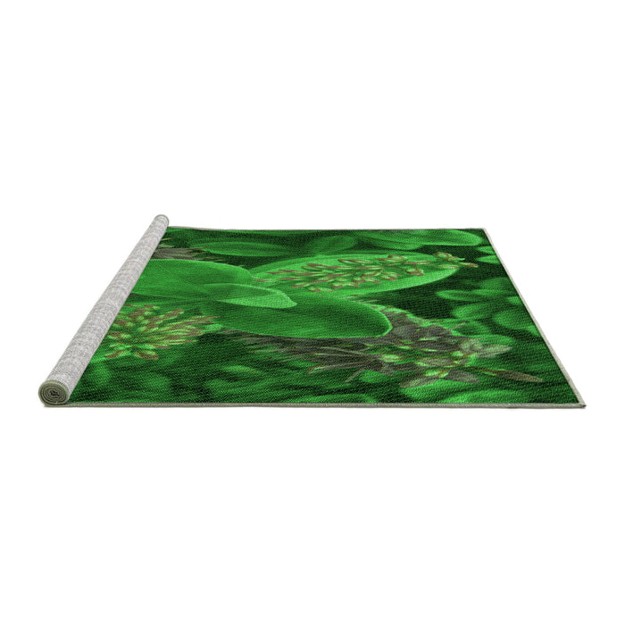 Sideview of Machine Washable Transitional Deep Emerald Green Rug, wshpat1302grn