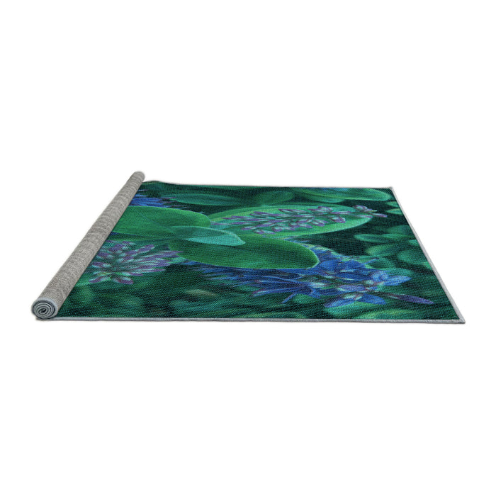 Sideview of Machine Washable Transitional Medium Teal Green Rug, wshpat1302lblu