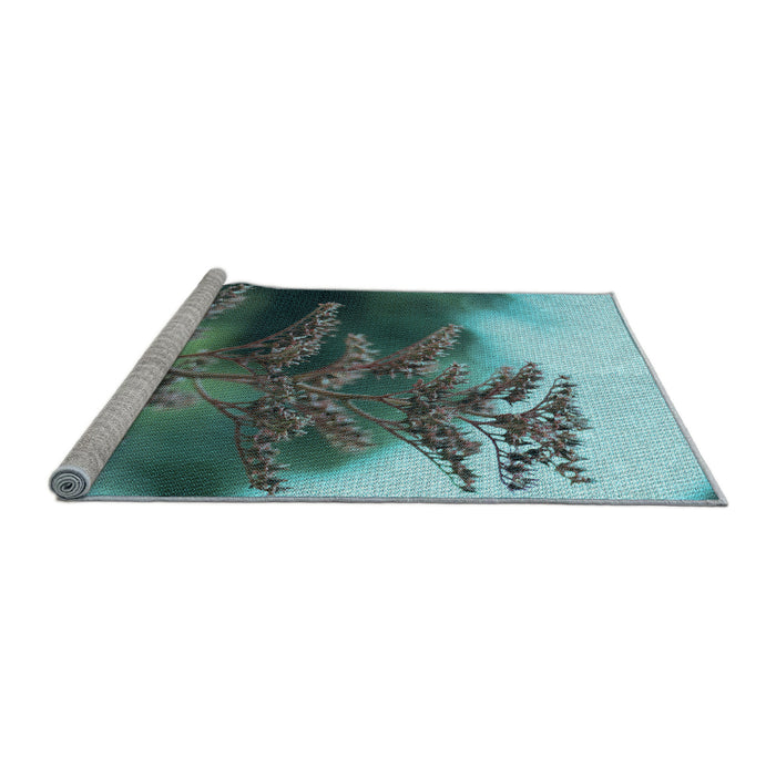 Sideview of Machine Washable Transitional Medium Turquoise Green Rug, wshpat1304lblu