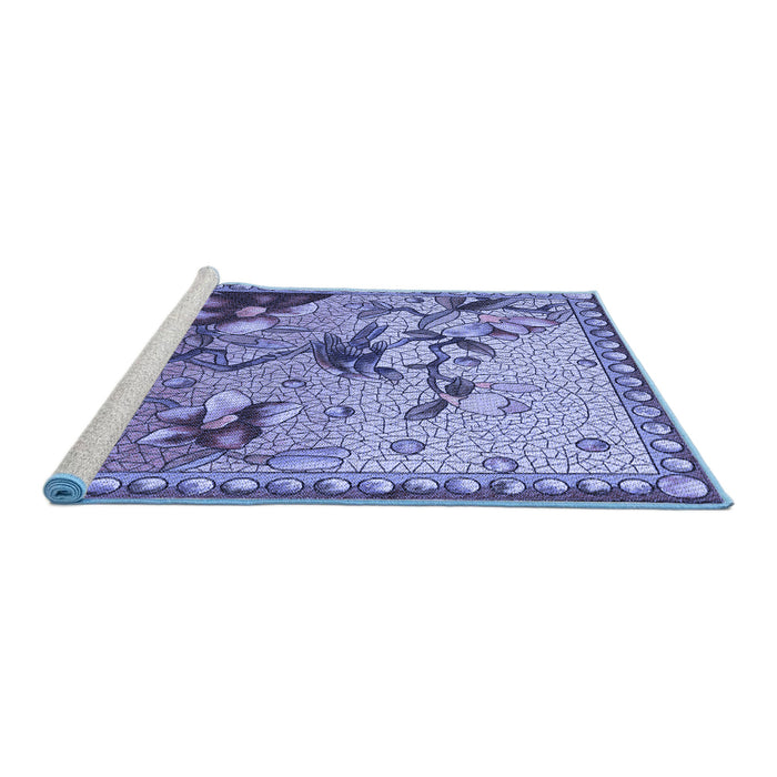 Sideview of Machine Washable Transitional Purple Mimosa Purple Rug, wshpat1306blu