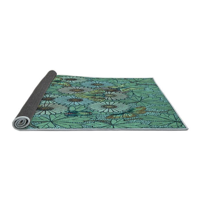 Thickness of Patterned Medium Turquoise Green Rug, pat1307lblu