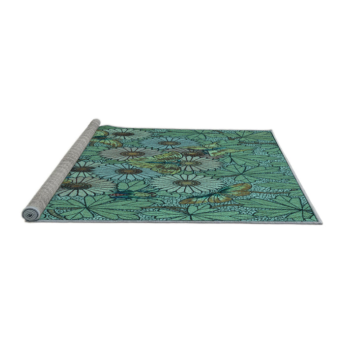 Sideview of Machine Washable Transitional Medium Turquoise Green Rug, wshpat1307lblu