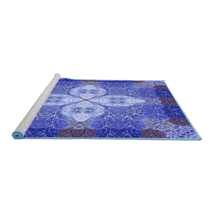 Sideview of Machine Washable Transitional Sky Blue Rug, wshpat1309blu